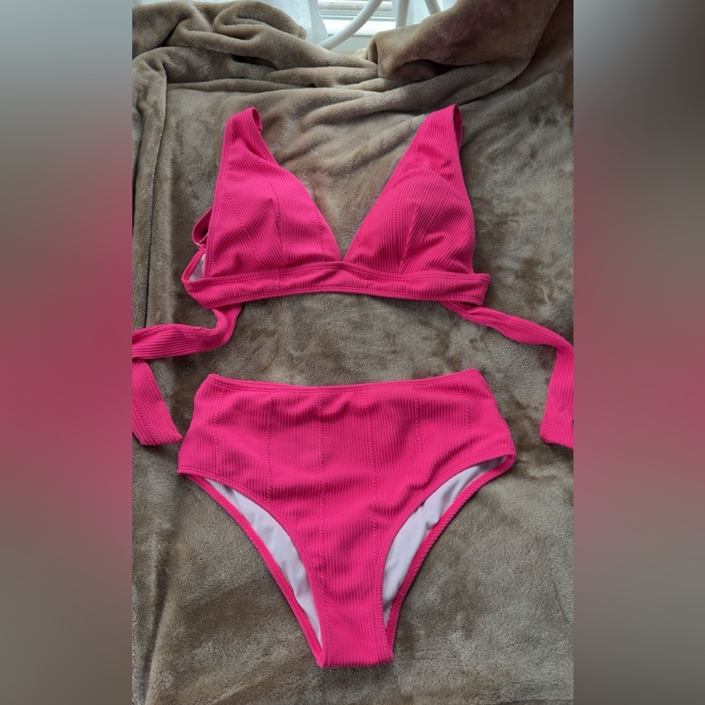 Ribbed Pink Bikini Set